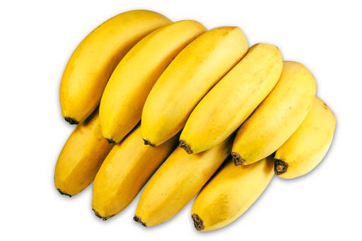 A close up shot of a delicious and fresh banana on isolated white background