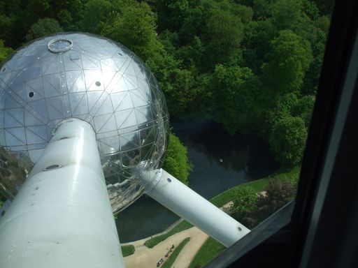 A futuristic round statue in Centenary Palace in Brussels, Belgium