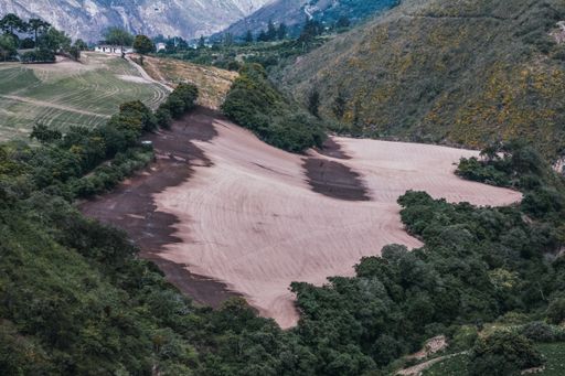 A beautiful high angle shot of arable land surrounded by trees