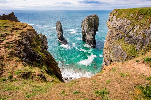 A beautiful aerial view of the Pembrokeshire Coast National Park under the cliffs in the UK