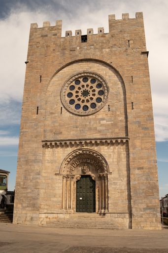 A vertical shot of the church of San Juan of Portomarin, Spain.
