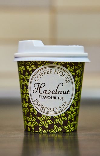A closeup of a coffee house brand espresso mix with hazelnut flavor, Poznan, Poland