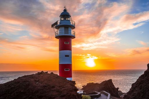 The beautiful Punta De Teno Lighthouse captured during the breathtaking sunset in Tenerife, Spain