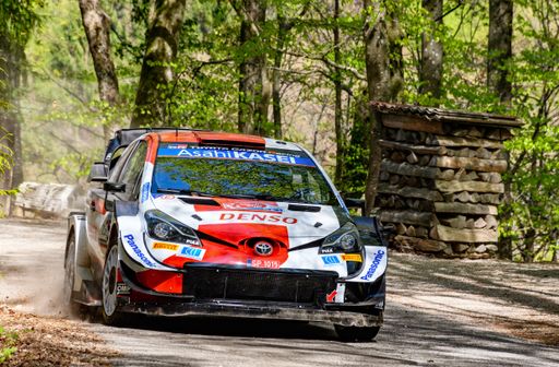 Sebastien Ogier in his Toyota Yaris Gazoo at WRC Croatia 2021 special stage.