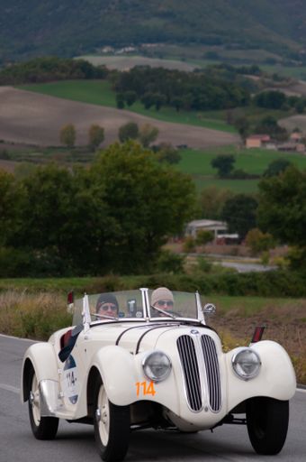 An old racing car BMW 328 (1939) in rally Mille Miglia