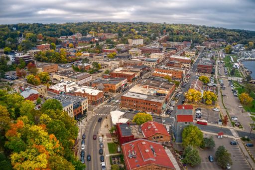 An aerial view of the Twin Cities Suburb of Stillwater, Minnesota