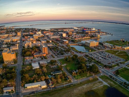 An aerial view of Pensacola in Florida during sunset
