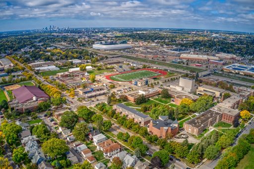An aerial view of the city of Moorhead in Minnesota