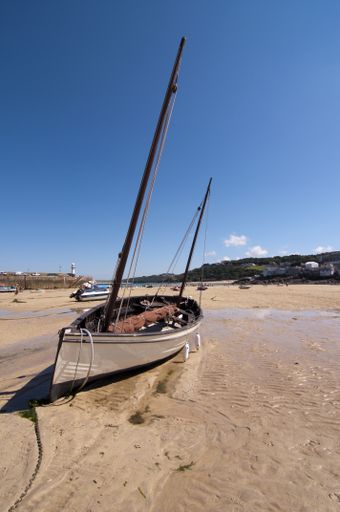 A closeup shot of a fishing boat in St. Ives, Cornwall, England