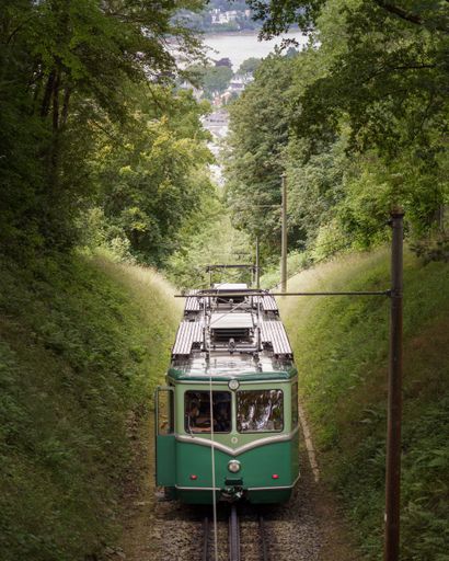 View of a ack railway line from Koenigswinter near Bonn to Drachenfels mountain.