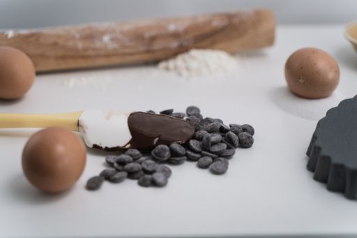 A selective chocolate chips on a table