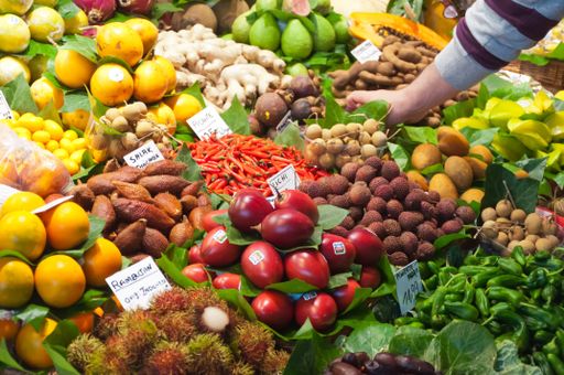 Different types of vegetables put on the shelves of the supermarket