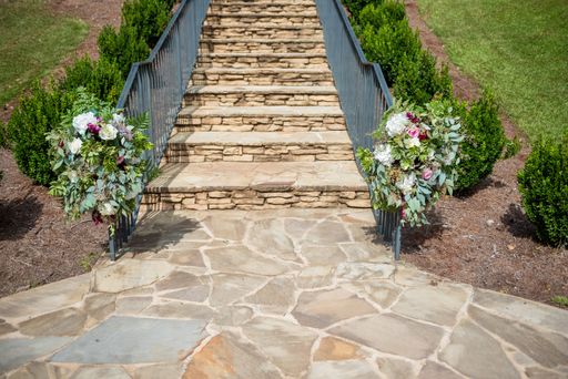 A floral decoration of a stairs and entrance