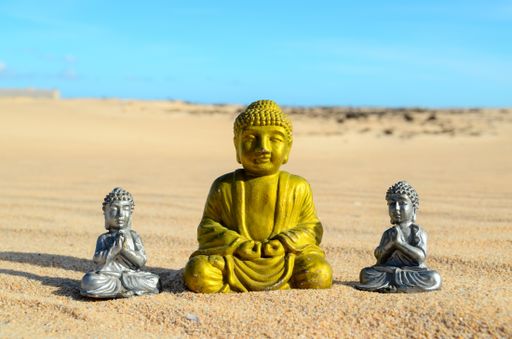 A beautiful shot of the Buddha statues in a desert during the day