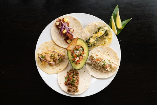 A top view shot of a delicious Mexican dish on a white plate