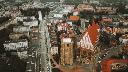 A high angle shot of Basilica of St. James and St. Agnes. Nysa, Opole Voivodeship, Poland.