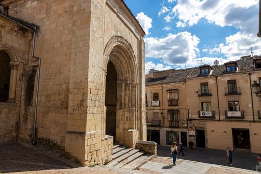 The Main entrance of the Romanesque Church of Saint Martin in Segovia, Spain