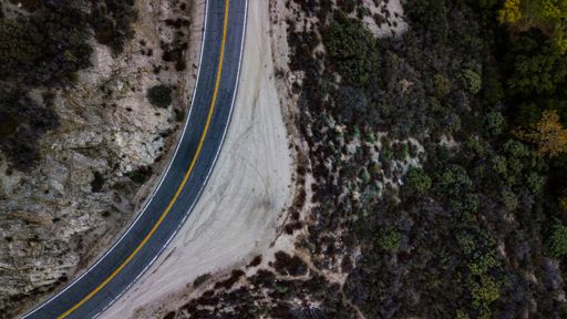 A top view of a road on mountains
