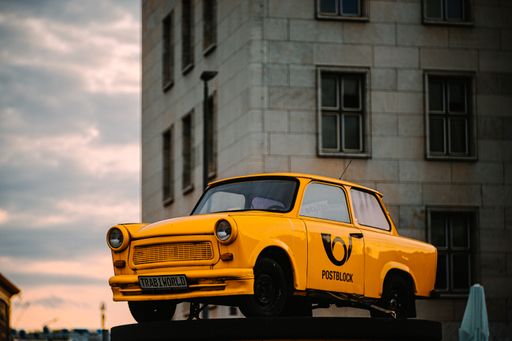 Yellow Trabant (Trabi), car from East Berlin