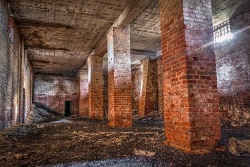 The old ruined brick building shot taken from inside