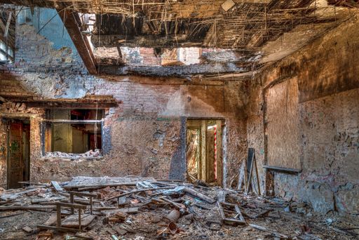 The old ruined brick building shot taken from inside