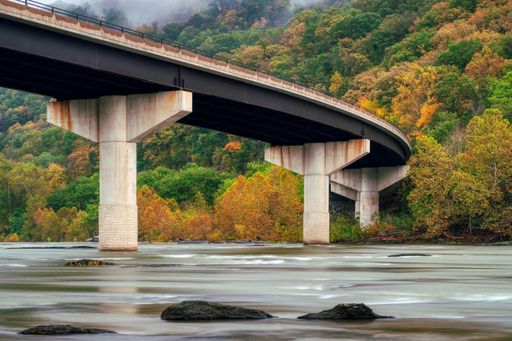 A beautiful view of amazing and long route 340 bridge over the Shenandoah River, West Virginia