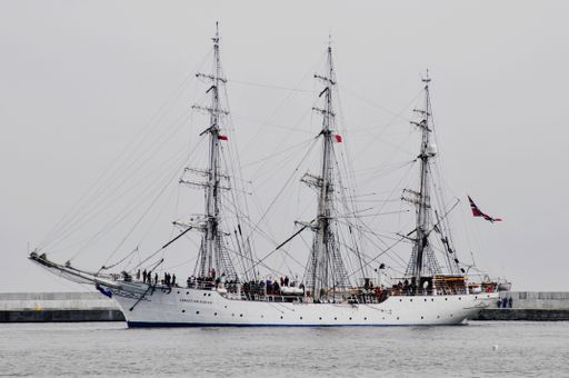 A Three-masted sail ship in port city Gdynia