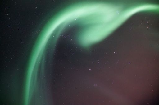A night starry sky with Aurora Borealis beautiful green lights in Kvaloya, Arctic region, Norway