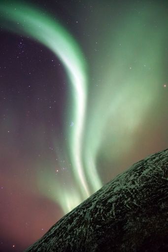 A mesmerizing view of Aurora Borealis in the starry sky in Kvaloya, Arctic region in Norway