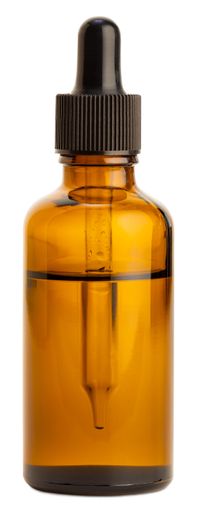 Amber glass bottle with pipette isolated on white background