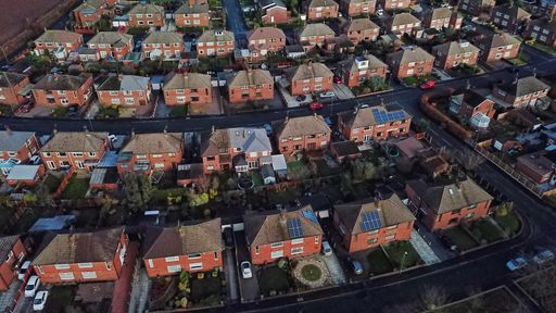 A mesmerizing view of a district with rows of residential houses at sunset in the UK in England