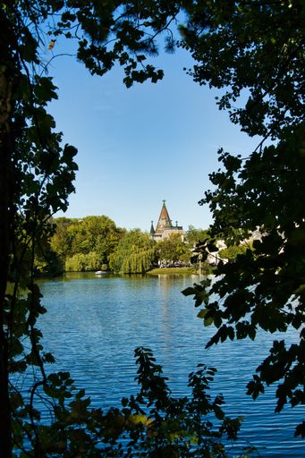 A castle pond and guest garden in Franzensburg, Austria