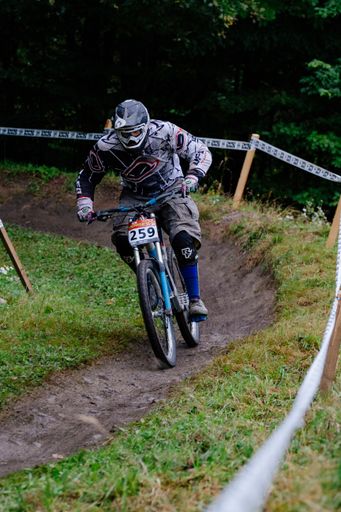 A trail biker during the Rosstrappen Thale Harz Downhill Cup in Thale, Germany