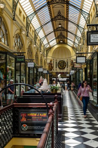 A vertical shot of people shopping in one of Melbourne many historic malls, Australia
