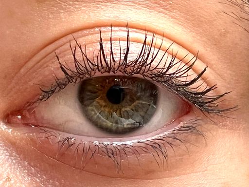 A close-up shot of a gray eye looking front.