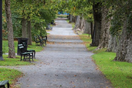 The benches and trash cans in Halifax Public Gardens. Canada