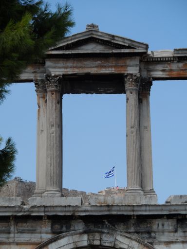 A beautiful vertical shot of the Arch of Hadrian in Athens, Greece