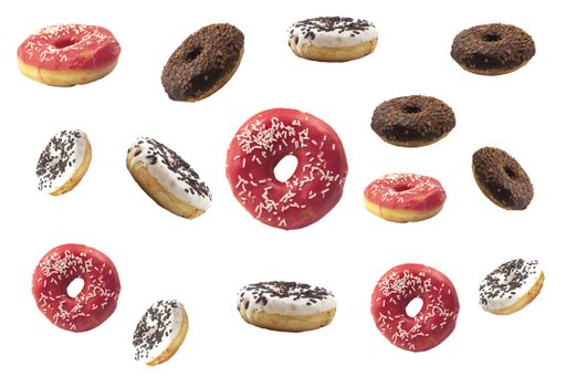 American glazed doughnuts under the lights isolated on a white background - perfect for food concepts