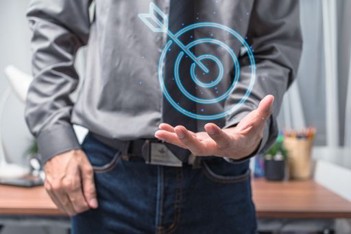 A 3d rendering of the businessman showing symbol target of business