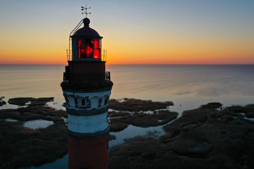 A beautiful sunset view in Storozhensky lighthouse, Ladozhskoe lake, Russia