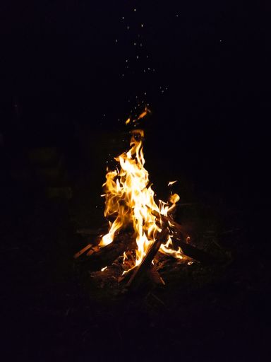 A close up of Fire on wood light in the dark