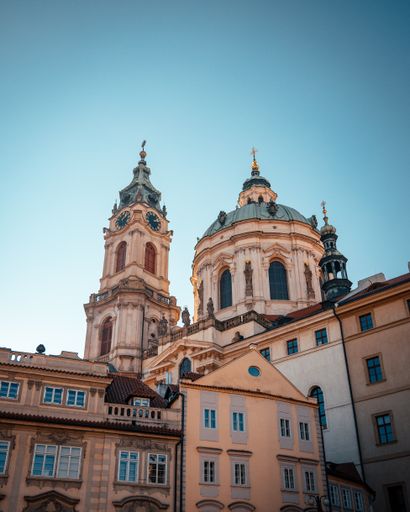 A scenic low angle shot of the St. Nicholas Church in Prague, Czech Republic
