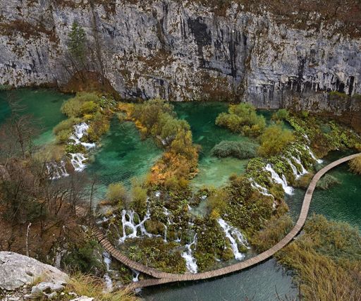 An aerial view of part of Plitvice national park in central Croatia