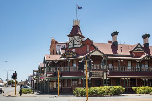 The architectural details of Exchange Hotel in the gold mining town of Kalgoorlie, Western Australia