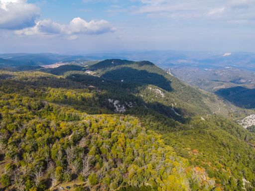 An aerial drone view of the area of Kastanionas at Agiasos, Lesvos, Greece