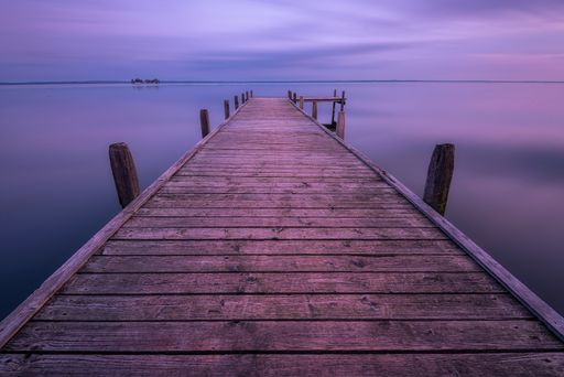 A wooden pier in Steinhuder Meer lake in Germany on during the early morning