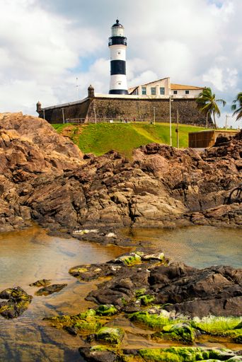 A beautiful view of the lighthouse on the beach in Salvador, Brazil