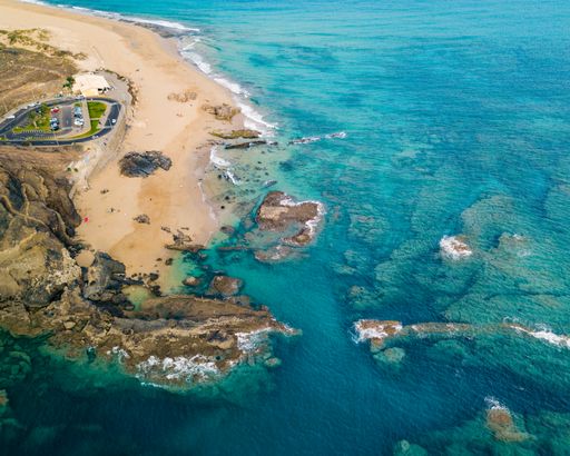 A scenic aerial shot of the Porto Santo in Portugal with the sea and the beach views