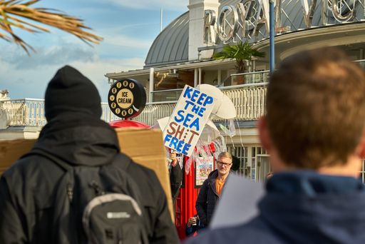A shot of locals at the Save Our Seas protest in Ramsgate, United Kingdom