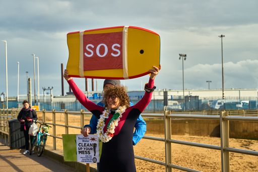 A shot of locals at the Save Our Seas protest in Ramsgate, United Kingdom